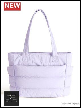 Quilted Puffy Tote Bag, Laptop Carryall, Shoulder Handbag for Work Travel Gym